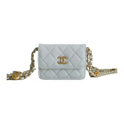 CHANEL С рельефом Тисненый Блестящий Телячья кожа Мелочь Кошелек Ручной Сумка Сумка через плечо Мини Женская Белая