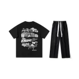 Комплект одежды (Черный короткий рукав топ + Черные джинсы) с ожерельем