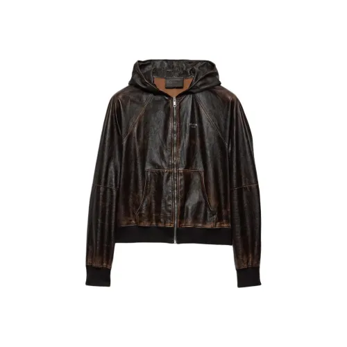 PRADA SS25 Кожаная куртка мужская темно-коричневого цвета