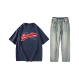 Комплект одежды (Темно-синяя рубашка с коротким рукавом + джинсы)