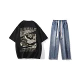 Комплект одежды (Черная футболка + Темно-синие джинсы)