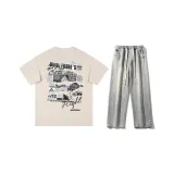 Комплект одежды (Абрикосовый короткий рукав топ + Светло-синие джинсы) с ожерельем