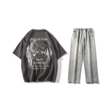 Комплект (Серый футболка + Светло-синие джинсы)