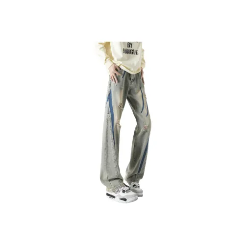 FAKE UINTAGE Желто-грязно-синий Унисекс Джинсы