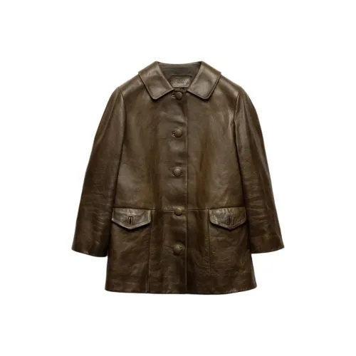 PRADA SS25 Кожаная куртка мужская цвет чайный коричневый