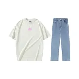 Set (Ecru T-Shirt + Ice Blue Jeans with a Distressed Look)  
Комплект (Ecru Футболка + Ice Blue Джинсы с потертым эффектом)