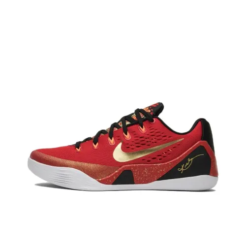 Nike Kobe 9 Slip Resistant Abrasion Resistant Low Топ Винтажные баскетбольные кроссовки Унисекс Красный черный