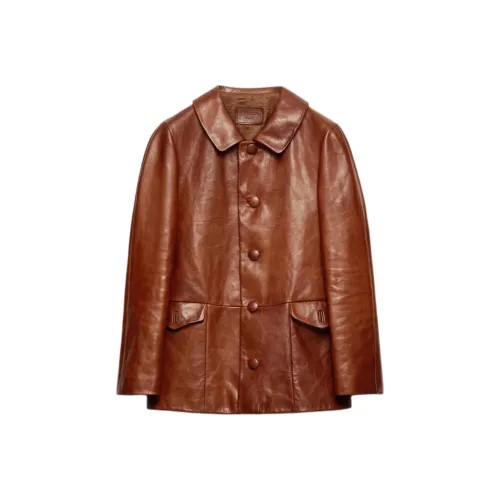 PRADA SS25 Кожа Куртка Мужская Коричневая