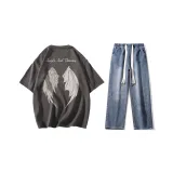 Комплект (Серый футболка + Темно-синие джинсы)