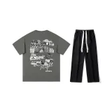 Комплект одежды (Темно-серая рубашка с коротким рукавом + черные джинсы) с ожерельем