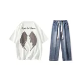 Комплект (Белая футболка + Темно-синие джинсы)