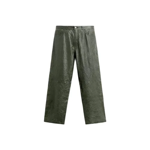 ZARA Кожаные брюки Мужские Темно-зеленые