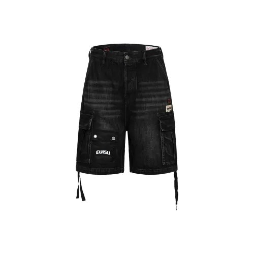EVISU Мужские джинсовые шорты черного цвета