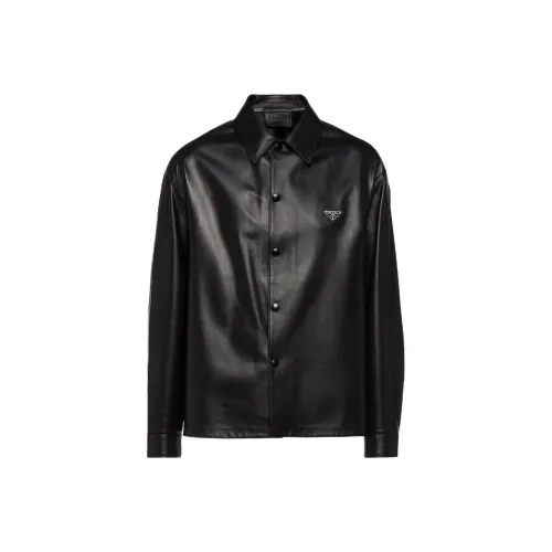 PRADA Кожа Куртка Мужская Черная