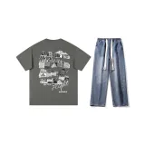 Комплект одежды (Темно-серая рубашка с коротким рукавом + Темно-синие джинсы) с ожерельем