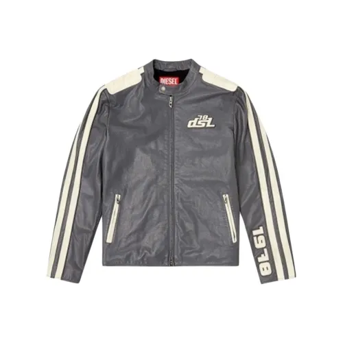 DIESEL SS25 Кожа Куртка Унисекс Серый