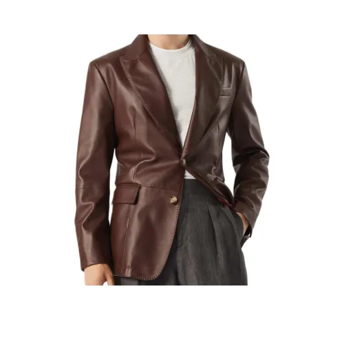 BRUNELLO CUCINELLI Кожа Куртка Мужская Коричневая