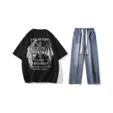 Комплект (Черная футболка + Темно-синие джинсы)