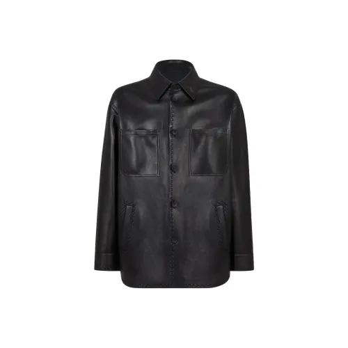 FENDI Selleria Кожа Куртка Мужская Черная