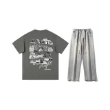 Комплект одежды (Темно-серый короткий рукав топ + Светло-синие джинсы) с ожерельем