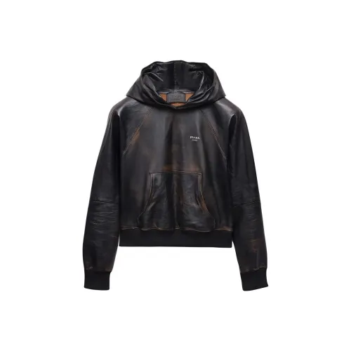 PRADA SS25 Кожа Куртка Мужская Черная