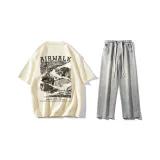 Комплект (Абрикосовая футболка + Светло-синие джинсы)