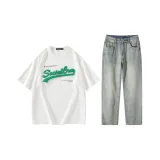 Комплект (Белая рубашка с коротким рукавом + джинсы)