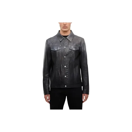 DIESEL Кожа Куртка Мужская Черная Серый