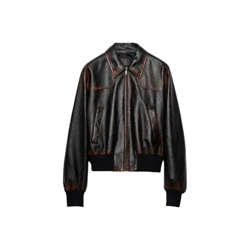 PRADA SS25 Кожа Куртка Мужская Черная