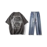 Комплект (Серый футболка + Темно-синие джинсы)