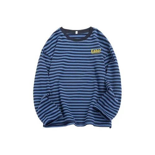 KEIRANDUN T-рубашка унисекс синий черный полосы