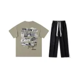 Комплект одежды (Хаки зеленая рубашка с коротким рукавом + черные джинсы) с ожерельем