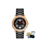 Чёрный циферблат, золотый стальной браслет