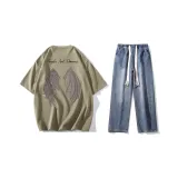 Комплект (Хаки Зеленая Футболка + Темно-Синие Джинсы)