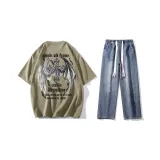 Комплект (Хаки Зеленая Футболка + Темно-Синие Джинсы)