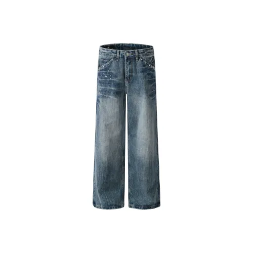 WLNEXT Винтаж Джинсы Модный бренд Lazy And Relaxed Брюки Унисекс Синий