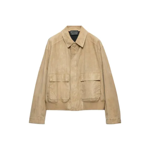 PRADA SS25 Кожа Куртка Мужская Хаки