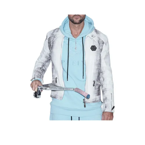 PHILIPP PLEIN Кожа Куртка Мужская Белая