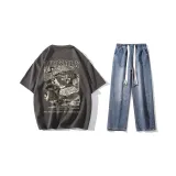 Комплект (Серый футболка + Темно-синие джинсы)