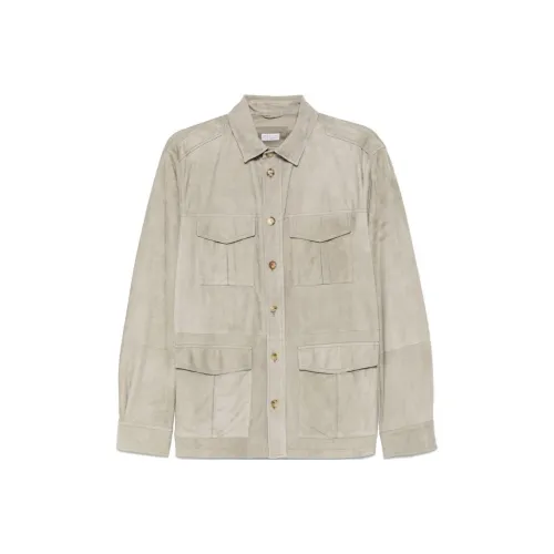 BRUNELLO CUCINELLI Кожа Куртка Мужская Серого цвета