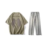 Комплект (Хаки зеленая футболка + светло-синие джинсы)