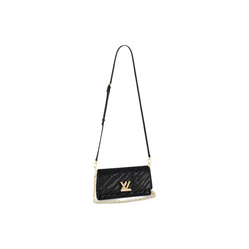 LOUIS VUITTON Twist Satin Embroidery Glitter Calfskin Trim Portable Crossbody Bag Shoulder Bag Women's Black
