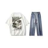 Комплект одежды (Белая футболка + Темно-синие джинсы)