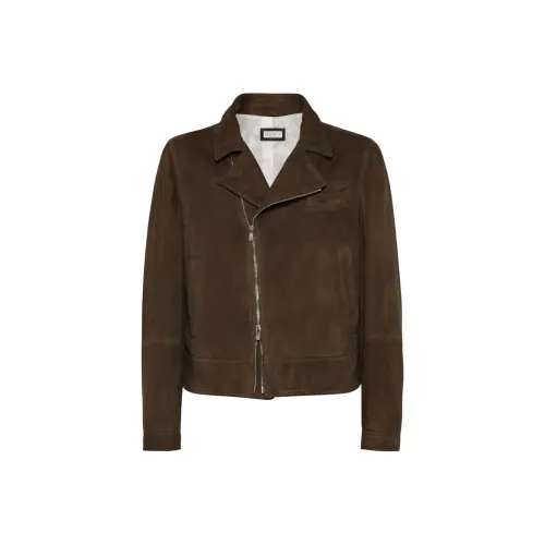 BRUNELLO CUCINELLI Кожа Куртка Мужская Коричневая