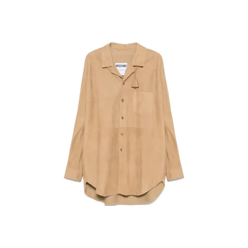 MOSCHINO SS25 Кожаная куртка мужская песочно-бежевого цвета