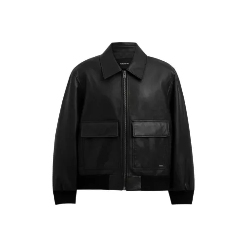 COACH FW24 Кожа Куртка Мужская Черная