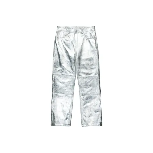 Marine Serre Кожаные штаны Унисекс Серебряный