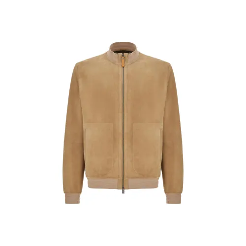 Canali Коричневый Мужская Кожаная Куртка