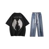 Комплект (Черная футболка + Темно-синие джинсы)