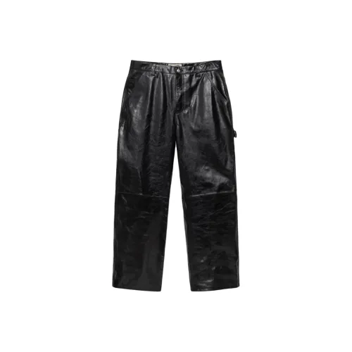 Stussy SS25 Черные унисекс кожаные брюки